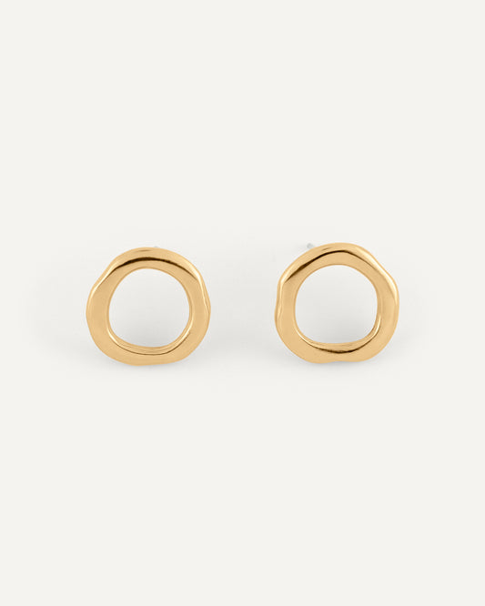  A pair of organic and sculptural oval brass earrings with high polished finish.