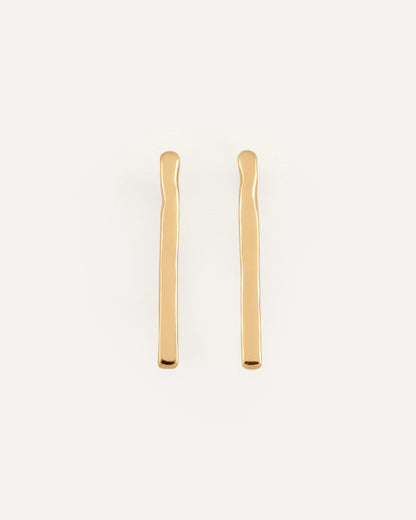 A pair of straight line with soft curved earrings in high polished finish.